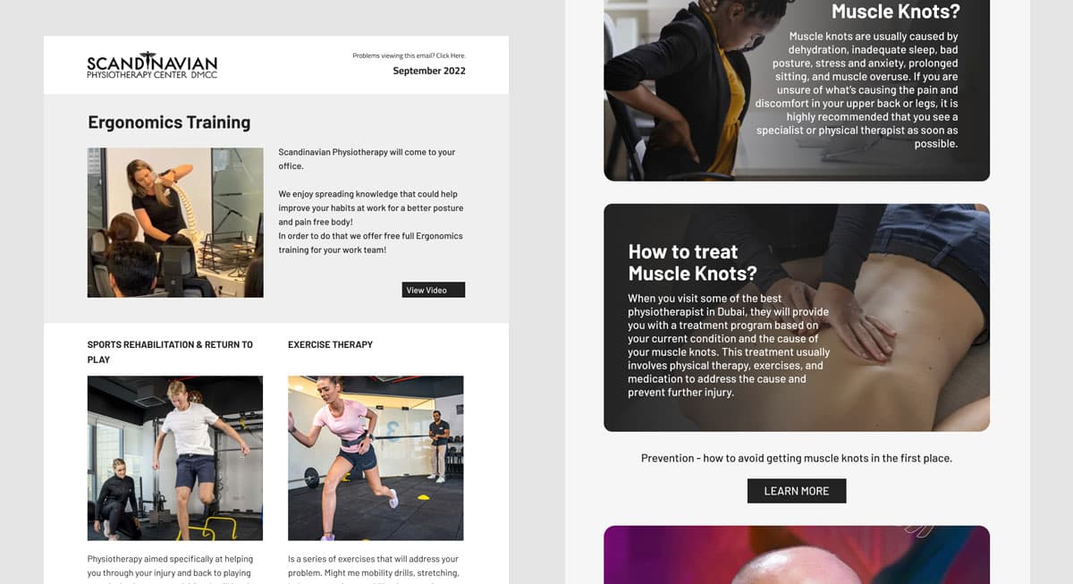 Scandinavian Physiotherapy Center — Custom Email Design & Code